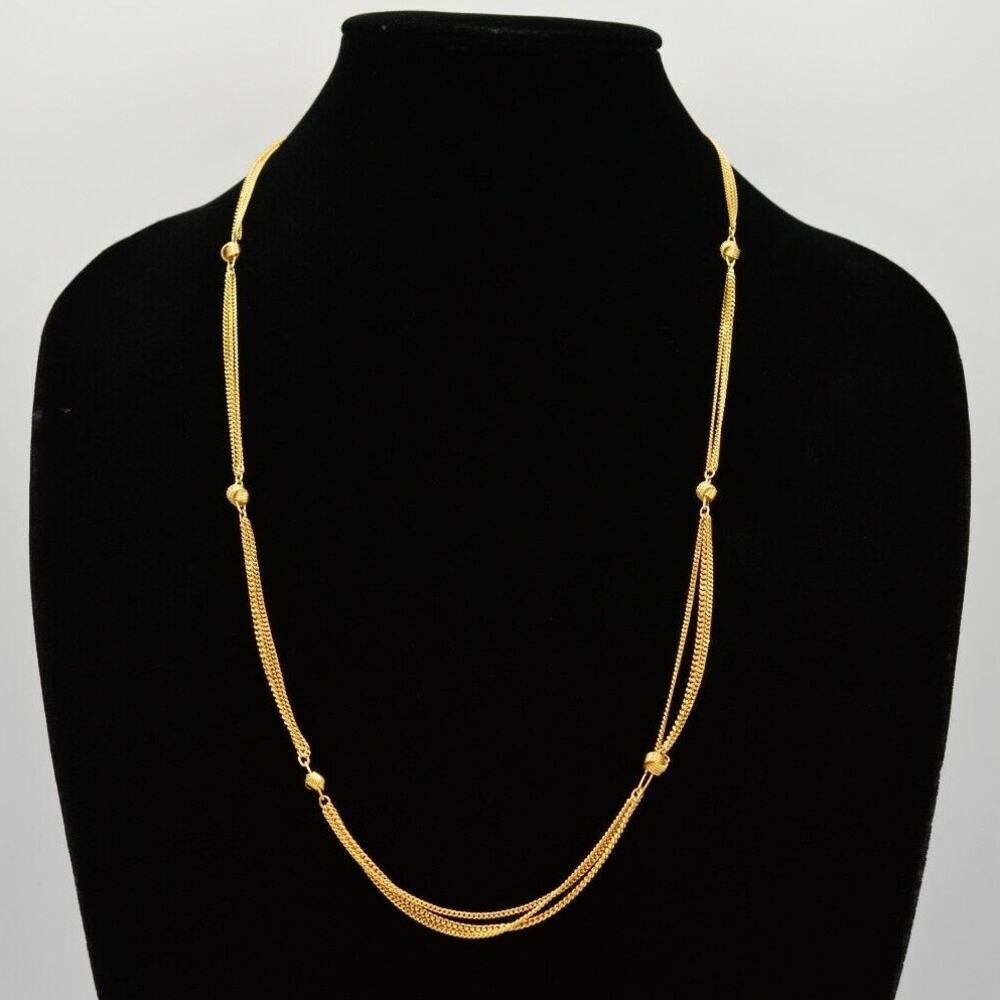 Monet Vintage Multi-Chain Necklace Gold Linked Metallic 28" Signed 70s 1970s 9J